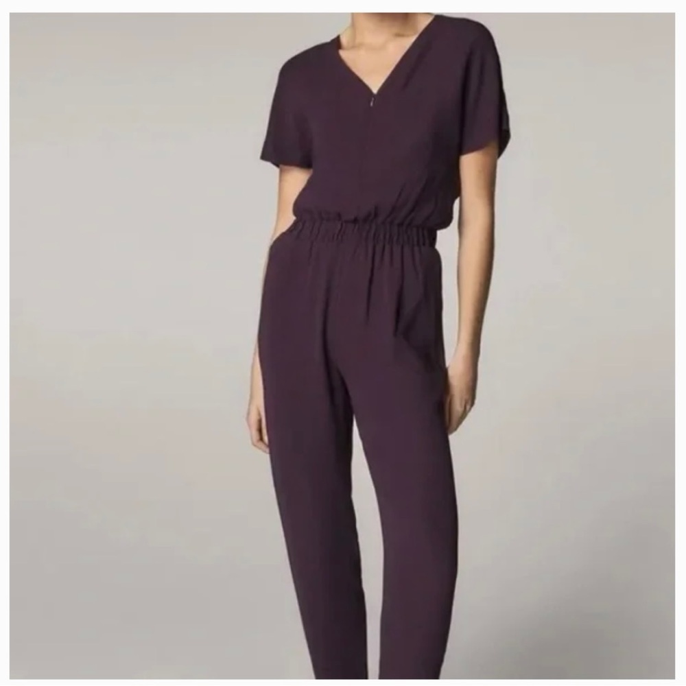 Massimo Dutti Plum V-Neck Short Sleeve Jumpsuit